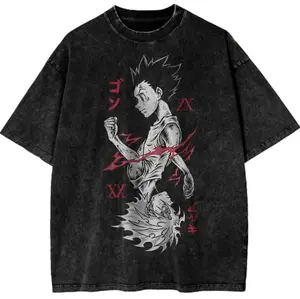 Retro Washed Cotton T-Shirt Killua Zoldyck Vintage Tee, Killua Zoldyck T-Shirt, Hunter x Hunter Graphic Tees, Unisex Anime Manga Shirt Top Menswear Womenswear Streetwear