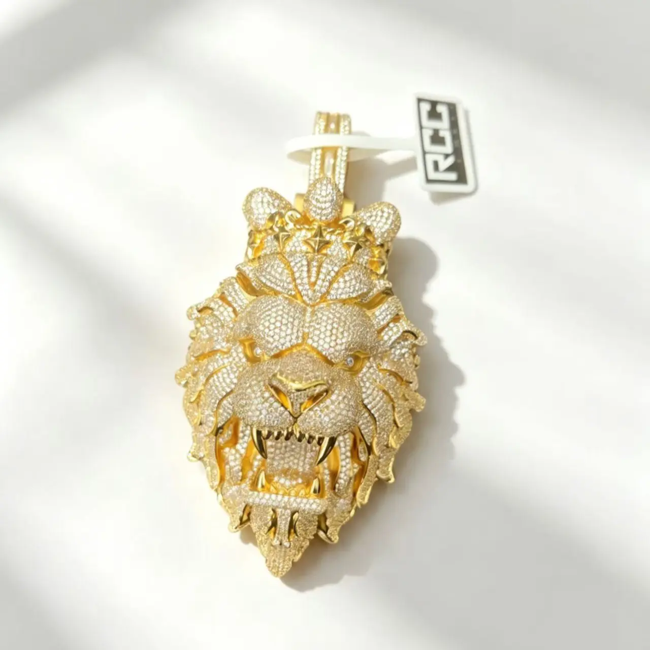 2078  Fully Flooded Roaring Lion Pendant | Sparkling Crown Lion Statement Necklace for Rappers & Trendsetters summerwins Confidence Bold Accessory