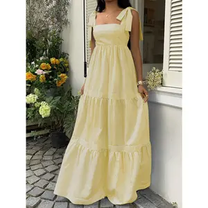Women's Spring/Summer Lace-Up Striped Patchwork Dress Z91