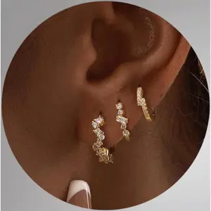 14K Gold Plated CZ Huggie Hoop Earrings Set - Dainty Stacking Earrings for Women. Hypoallergenic, Small Gold Hoops, Perfect for Everyday Wear or Gift