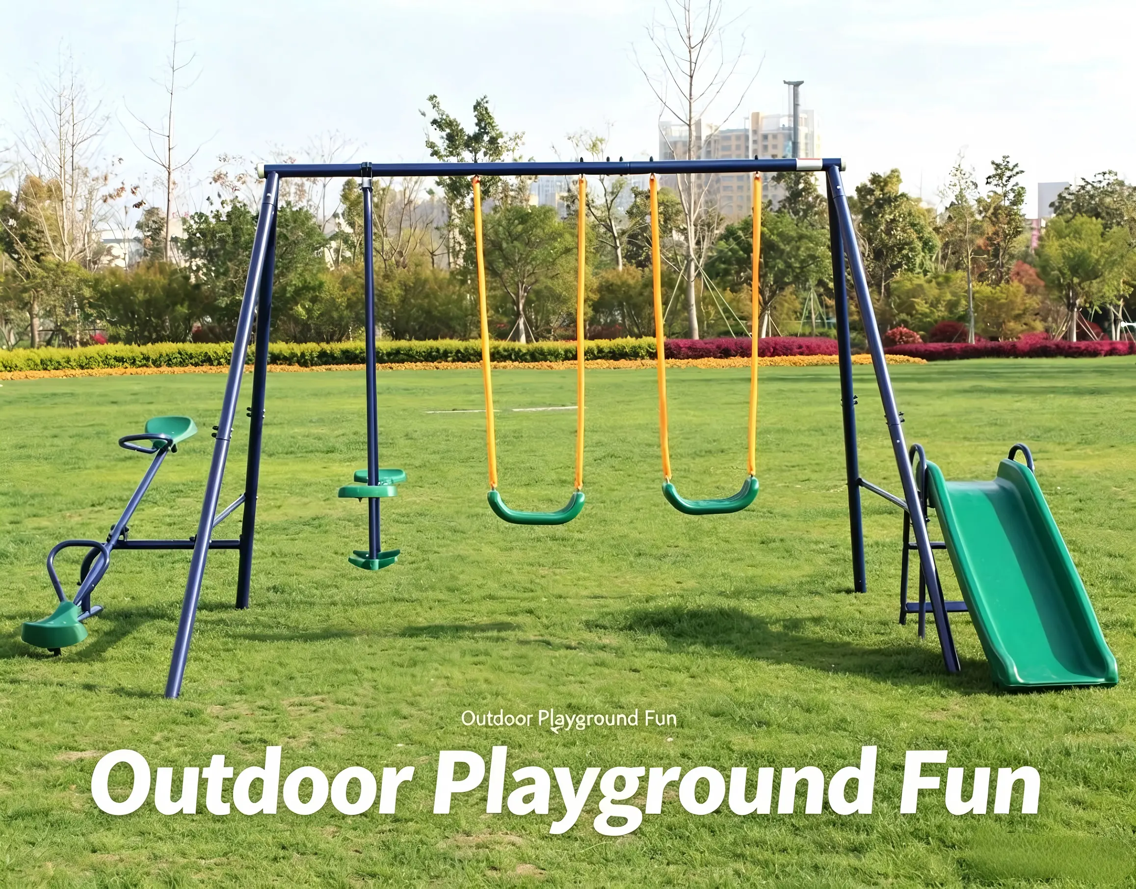 SAVEYOUR Outdoor  4-in-1  Play Backyard Swing Set, Weather-Resistant Multifunctional Play Set with Slide, Seesaw, Belt Swing & Glider for Outdoor Recreation, Outdoor Play Sets Playground Equipment,summerwins/Assembled weight: 95.9lb.
