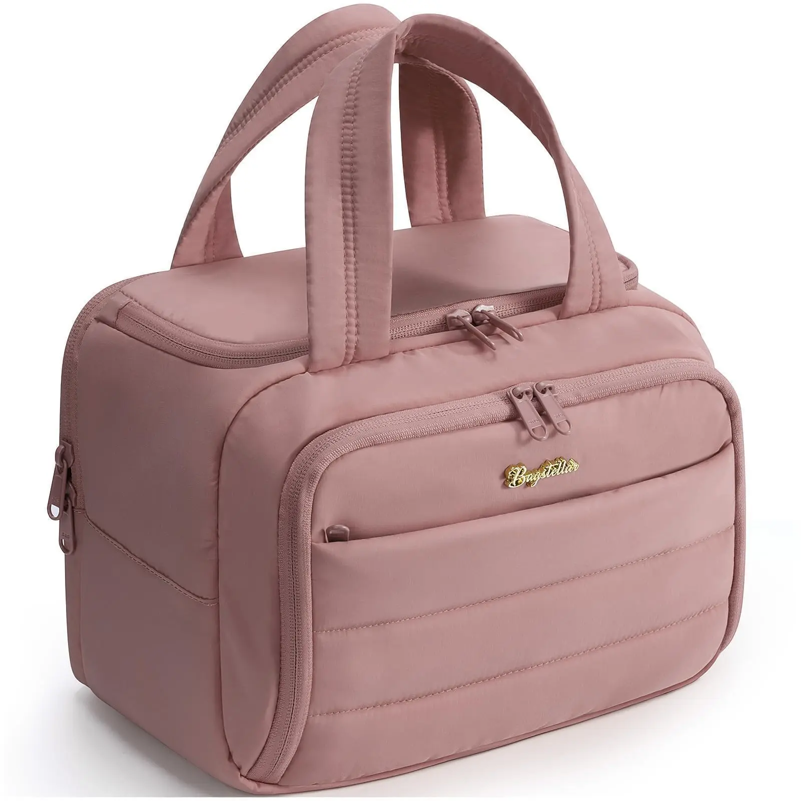 Bagstellar Wide-open Travel Bag, Lightweight Puffy Toiletry Bag for Women, Quilted Makeup Bag Organizer Water-resistant Cosmetic Bag with Handle for Toiletries, Essentials, Accessories,dorm essentials,home decor