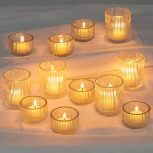 Clear Glass Votive Candle Holders: Small  Light Candle Holders in Bulk, Ribbed  Candle Holder Set of 24, Decorative Tealight Holders for Wedding Centerpieces Party Decorations