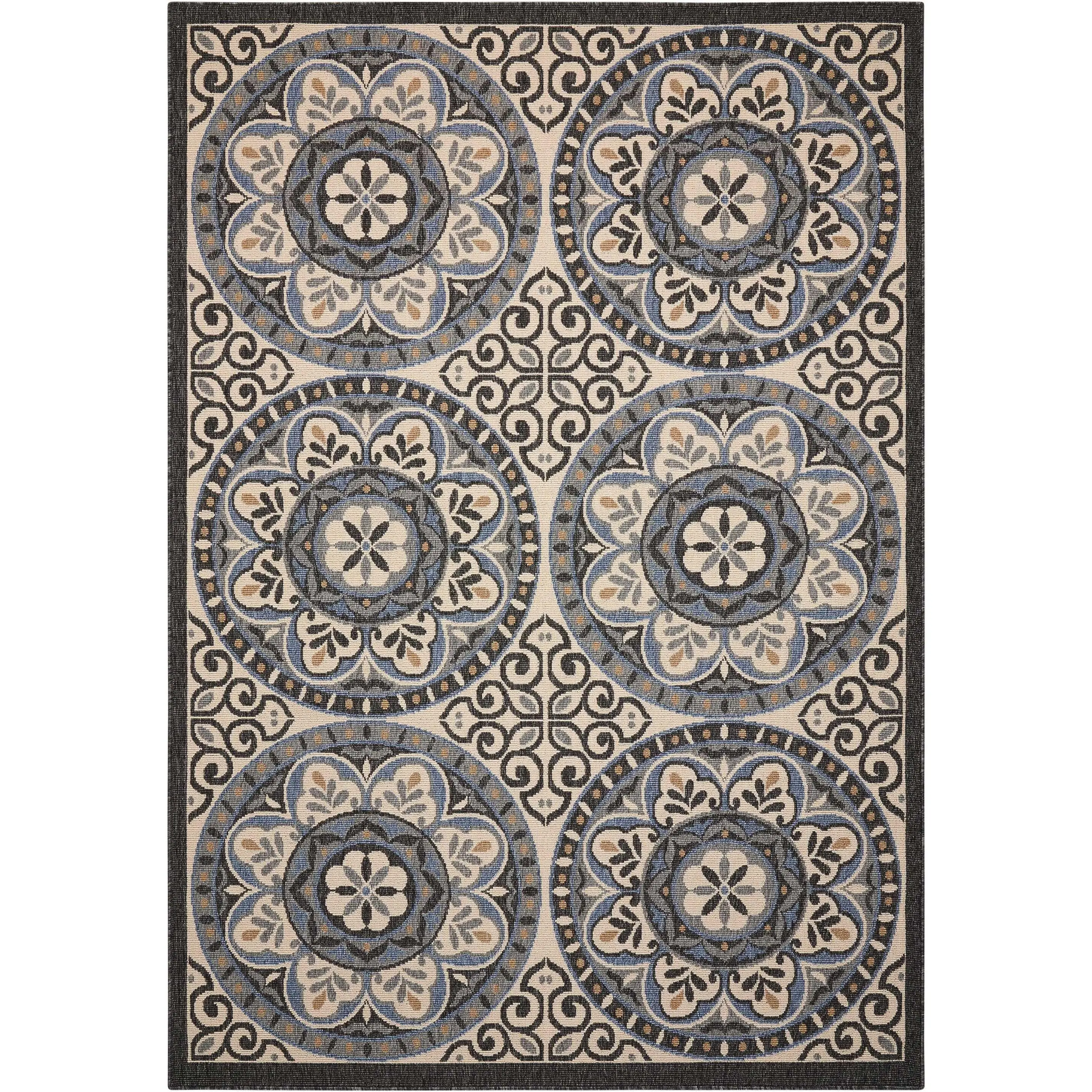 Nourison Caribbean CRB15 Ivory/Charcoal Indoor/Outdoor Area Rug, 2'3x7'6" Sun-Washed Hues, Weather-Resistant All-Season Nautical 3-Tonal Multi-Tonal Area Rug, Patio Tile Compatible, Ideal for Verandas, Three-Toned Area Rugs, All-Season Area Rugs