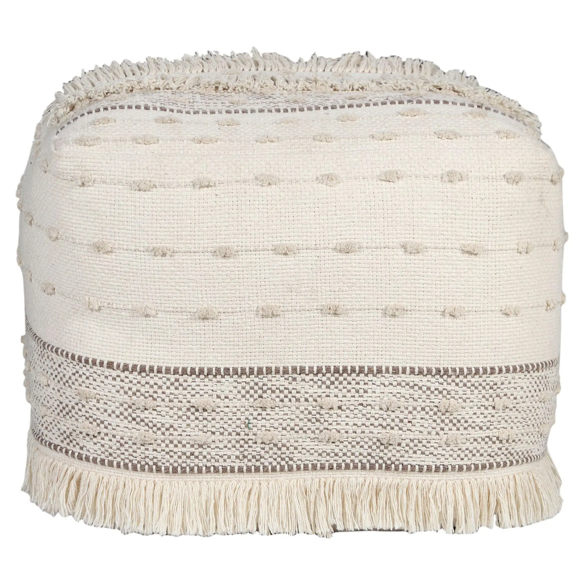 Ox Bay Striped Hand-Woven Cotton Ottoman Pouf