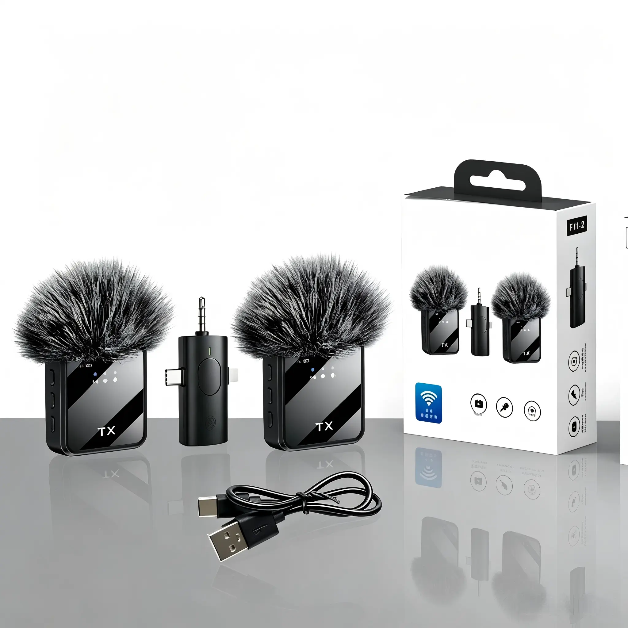 Rechargeable Compact Dual Channel Wireless Lavalier Microphone - Keychain Fashion Accessory with Noise Reduction for iPhone/Android Smartphones, Video Recording, Vlogging