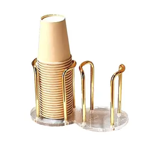 Dual Acrylic Cup Holder Rack, Compact Design, Home Coffee Tea Cup Stand, Disposable Cup Dispenser, No Drilling Cup Tray Organizer, Kitchen, Milk Tea Shop, Cafe