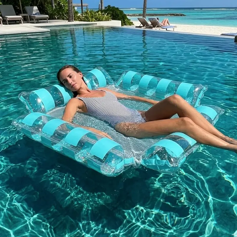 Transparent Inflatable Adult Pool Lounge Chair Float, Portable Summer Beach Raft for Backyard Pool & Beach Fun, Pool Inflatables