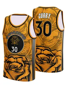 Stephen Curry #30 Basketball Jersey Yellow Rose Graphic Breathable Mesh Sleeveless for Curry Fans, Supporters Streetwear Collectors Quick-drying sports basketball vest jersey
