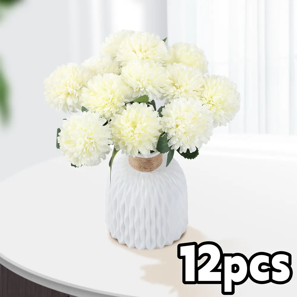 12-Piece Cream Artificial Flower Bouquet - Decorative Chrysanthemum Balls and Hydrangeas, Ideal for Bride's Wedding and Living Room Decor