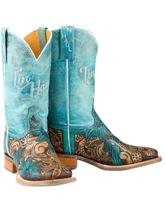 Tin Haul Women's Women'S Cactus Flower Western Boot Broad Square Toe - 14-021-0007-1533 Br