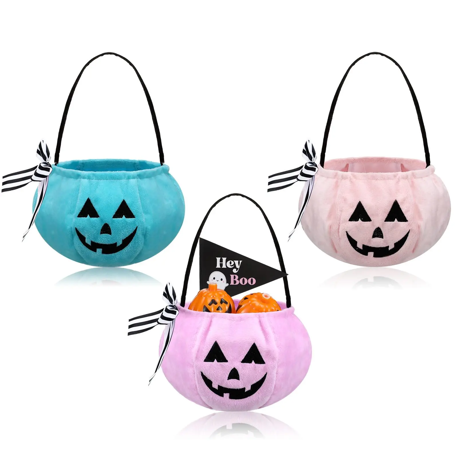 Reusable Halloween Pumpkin Themed Unisex Goody Bags Kit - 3/5 Pcs You've Been Booed Woven Rope Baskets, 5 Mini Pumpkin Bins, Birthday Party Supplies for Neighbors & Classroom Events