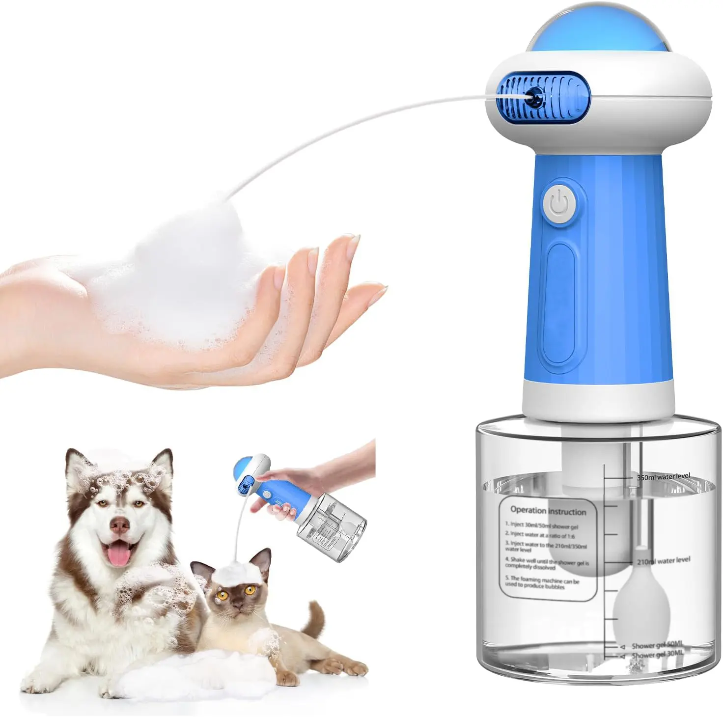 Electric Foaming Shampoo Dispenser, Automatic Soap Dispenser with Magnetic Charging/Ambient Light, for Dog/Cat Bathing, Bathroom, Kitchen Sink, Toilet Cleaning