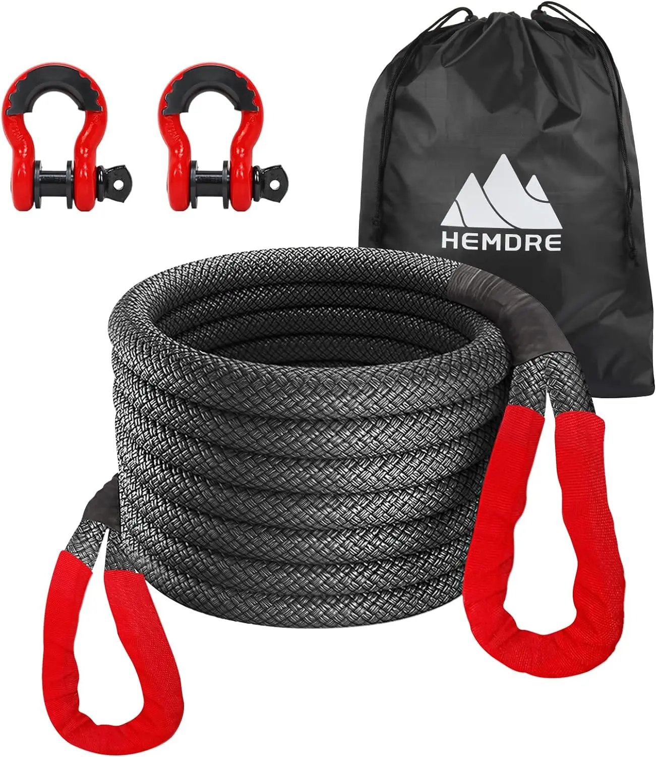 1" x 30' Kinetic Recovery Rope (48,000lbs) with 2 D Ring Shackles, Kinetic Tow Rope for Truck Heavy Duty, Off Road Recovery Rope Kit for 4WD Pick Up Truck SUV ATV UTV, Black