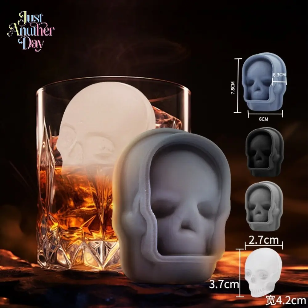 3D Skull Ice Cube Mold, Silicone Whiskey Ice Tray, Halloween Themed Ice Maker for Cocktails, Whiskey, Drinks, Spooky Skull Ice Cubes for Parties & Home Bar