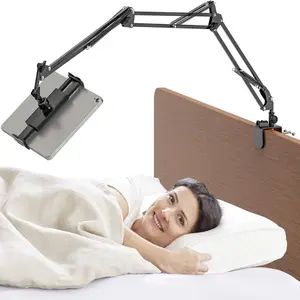 Tablet Holder for Bed, Adjustable iPad Bed Stand with 360° Rotation, 37.6 inches Foldable Aluminum Arm Mount for iPad mini/Air and All 4.7-12.9" Tablet & Smartphones