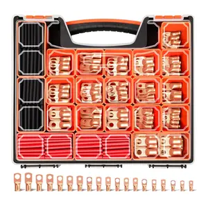 220PCS Battery Cable Ends AWG 1 2 4 6 8 1/0 2/0 Gauge, 110PCS Heavy Duty Copper Wire Lugs Kit, Battery Cable Terminal Connectors Assortment with 110PCS 3:1 Heat Shrink Tubing