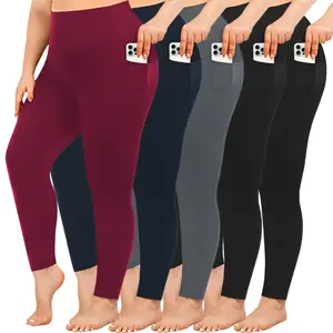 Plus Size Leggings for Women with Pockets Stretchy XL-5XL Tummy Control High Waist Soft Non-See-Through Fabric Yoga Pants in Various Colors