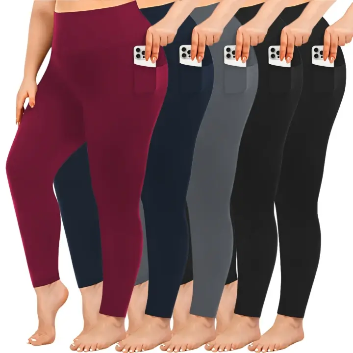 Women's Plus Size Buttery Soft High-Waisted Leggings - Comfy Athleisure Pants with Pockets, Tummy Control, Sporty Chic Basics for Gym & Casual Wear (Women's Gym Wear), High Waisted Sportswear, Athleisure Gym Clothes