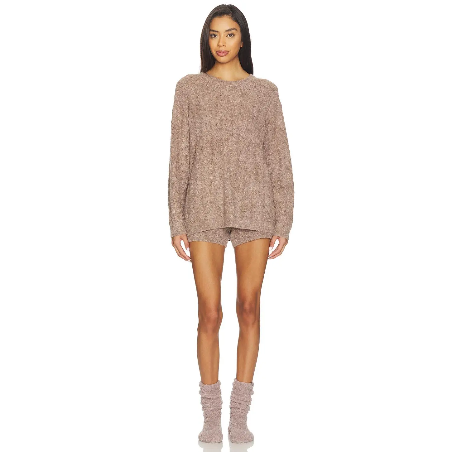 Barefoot Dreams X Revolve Cable Pullover And Short Set in Sable