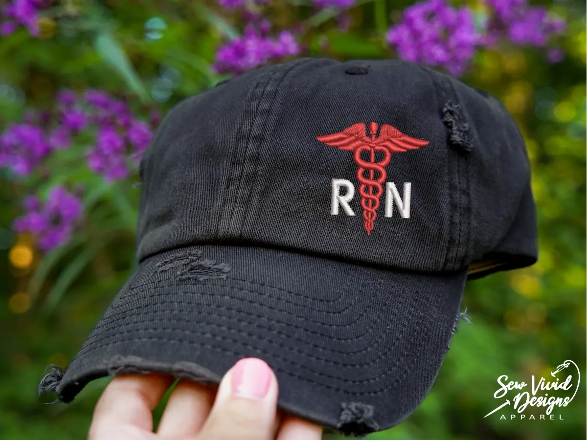 Caduceus RN Hat | Distressed Baseball Cap OR Ponytail Hat | Nurse Hat | Graduation Gift | Nurse Gift | Registered Nurse Hat | Nursing School