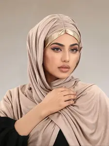 Women's Fashion Solid Color Turban Hijab Scarf, Soft Islamic Head Wrap, Multifunctional Sun Protection Shawl, Versatile Beach Cover-Up