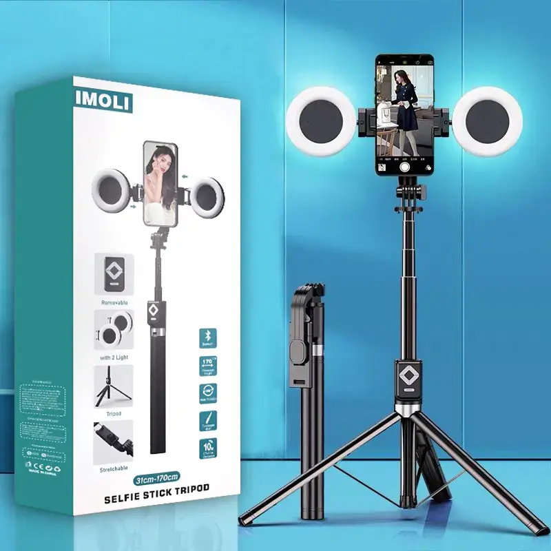 6-in-1 Reinforced Metal Bracket Selfie Stick with Adjustable Fill Light - 67in/170cm Bluetooth Tripod, 360° Rotation, Wireless Remote, Page/Music Control, Portable Stick Saves Bag Space for iPhone/Android Streaming, Studio Setup, Lifestyle Photography