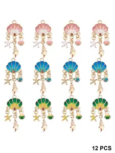 12pcs Shell Bead Charms, Enamel Shell Pendants, Summer Ocean Lampwork Beads, Starfish Screw Shell Metal Jewelry Making Supplies