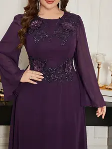 Plus Size Embroidered Contrast Lace Chiffon Evening Dress, Elegance Formal Party Gown Formal Wear for Weddings, Birthdays, Graduations, Homecoming Balls, Embroidery