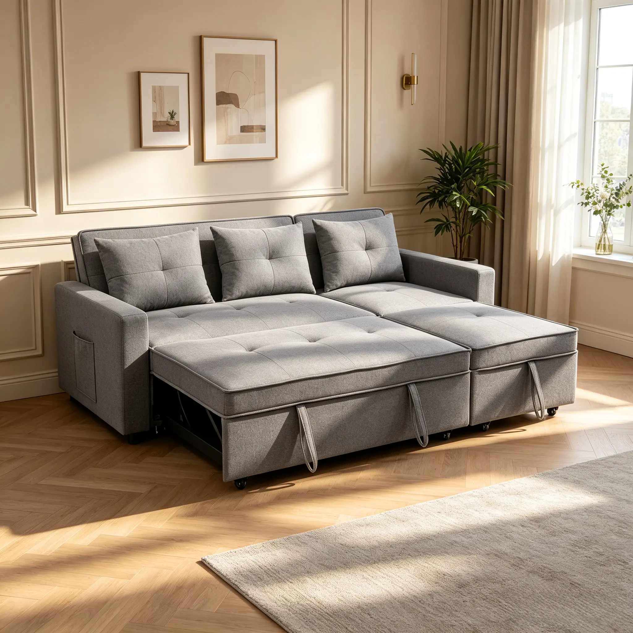3-Piece Recliner Extendable Neutral Home Living Room Sofa Set - Sturdy Solid Frame, Lightweight and Breathable Grey Cloth Fabric, Flexible Reclining, Thick Comfy Cushions, Seats 3-4 People, Multi-Functional Indoor Furniture, Assembly Required