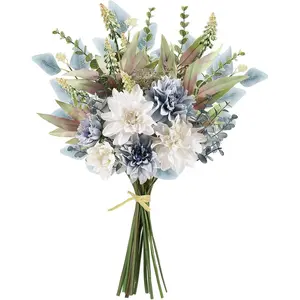 1pc Artificial Flowers Bouquet for Decoration, Floral Arrangements Faux Flowers Plant Fake Flower Bouquet Wedding Bride Bouquets Tables Centerpieces for Rustic Home Decor Indoor Vase Floral Table Decor (Blue White)