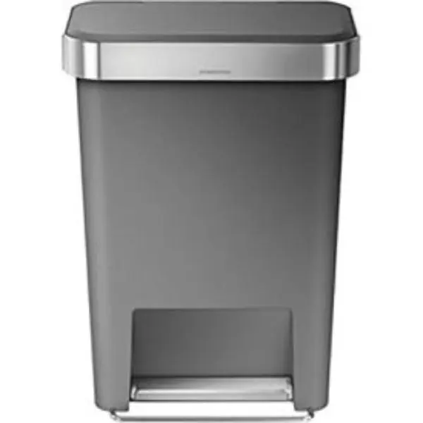 Simplehuman Gray Rectangular Stainless Steel-Plastic Foot Pedal Lidded Step Trash Can, 12 gal, 13 lbs, 29" h x 19" w x 25" l, Sturdy Model 261020GY CW1386, Home Supplies Recycling Bin