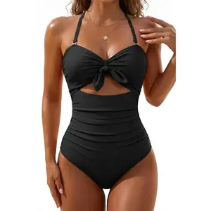 Tempt Me Women Sexy Cutout One Piece Swimsuits Tummy Control High Waisted Halter Front Tie Knot Bathing Suit Plus Size Full Coverage Swimsuit for Women  SwimWeek  summervibes