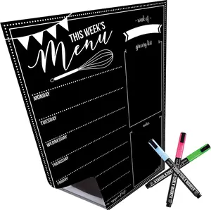 Magnetic Meal Planner for Refrigerator 16"x12" - Weekly Menu Board for Fridge w/ 3 Neon Chalk Markers  Kitchen Decor Mum