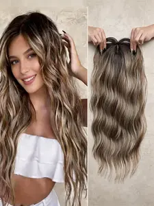 Wavy Clip-In Synthetic Hair Topper with Bangs | 22 Inch Premium Kanekalon Hair | Natural & Soft Texture | Conceal Thinning Hair & Boost Volume | Easy to Use for All-Day Confidence