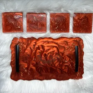 Resin Epoxy Tray with Coasters - Elegant Design, Versatile Use, Tableware