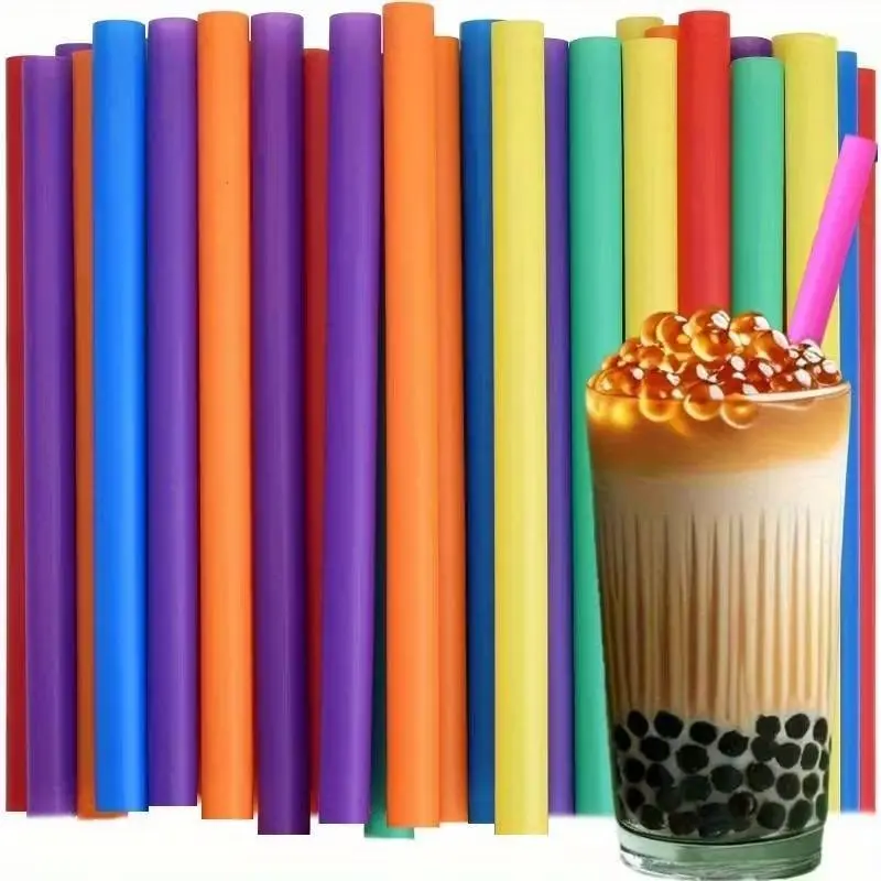 100pcs/200pcs/300pcs Reusable PP Drinking Straws, Food Grade Safe, Durable, Bright Design, Wide Mouth, for Bubble Tea, Smoothies, Lollipops, Plastic Reusable Straw