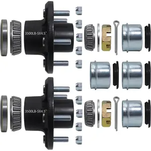2 Sets Trailer Hub Kit 5 Bolt 4.5, Trailer Axle Kit for 3500 lb 5 Lug Trailer Hub with Extra Dust Cap and Rubber Plug