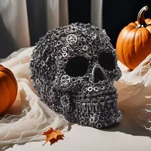 Dark Mechanical Gear Skull Ornament, Skull Design, Decorative Home Ornament, High Detail Resin Craft, Perfect for Desktop, Entryway, Bar, Halloween Decor, Unique Visual Focal Point, Decorative Piece