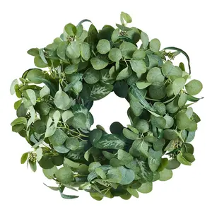 VEVOR Artificial Decorative Wreath, 23 in, Blue White Green, Decorated with Hydrangeas, Roses, Berries, Vines, Year Round Wreath for All Seasons Indoor and Outdoor Home Wall Window Festival Decor
