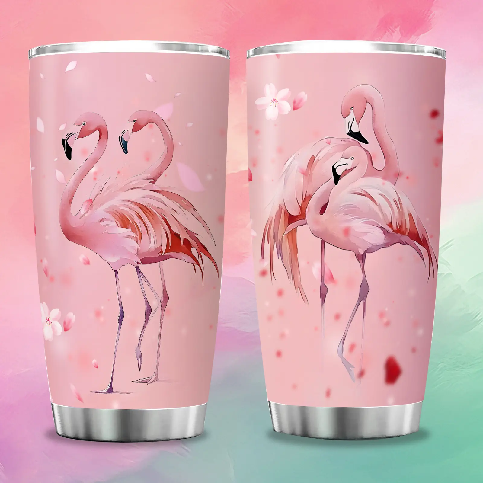 1pc 20-oz Double-Walled Insulated Pink Flamingo Love-Themed Tumbler - Large Capacity Car Cup, Water Bottles, Ideal for Holiday Gifts & Teacher Drinkware