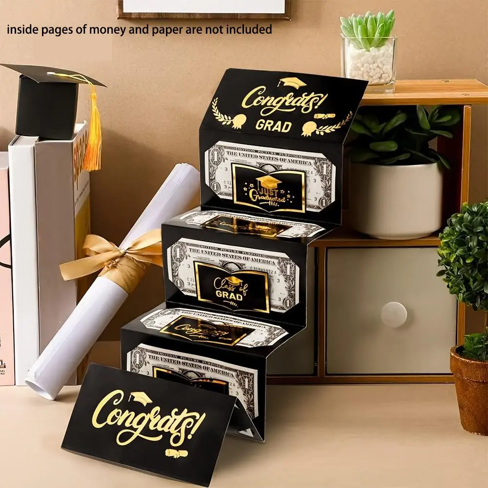 1pc Graduation Explosion Money Gift Boxes, Graduation Gifts | Black & Golden Foil Design, Pop-Up "Congrats Grad" Message, Durable Cardboard Construction, Perfect for Graduation Parties/High School & College, Party Favor, Gift Box Solution