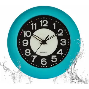 Waterproof Analog Bathroom Shower Clock Large Screen Non Ticking Silent Luminous Table Stand Wall Mounted Clock for Home Office Pool Spa Restaurant Blue