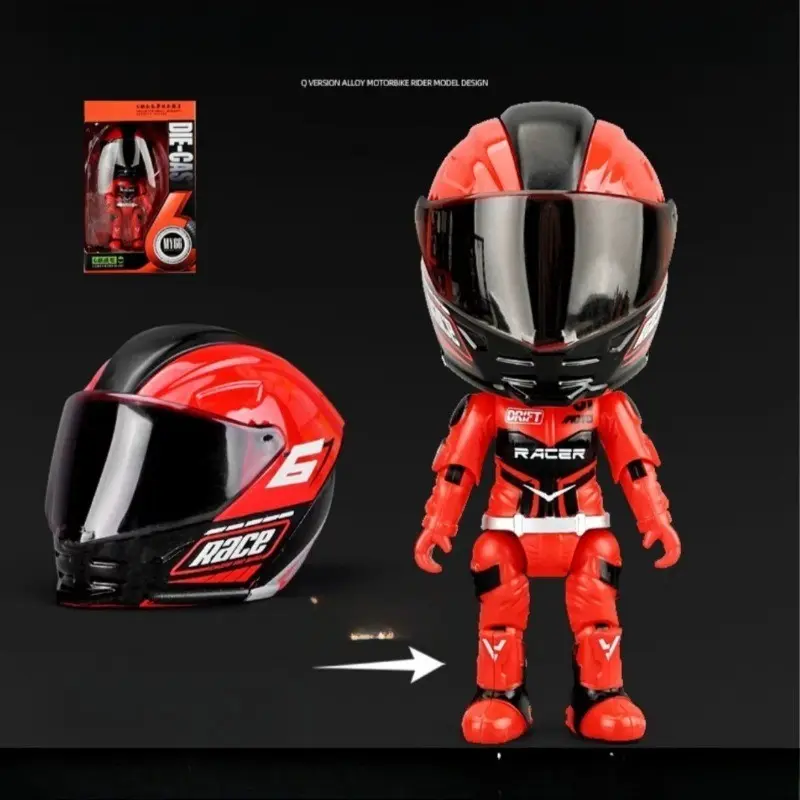 2026 New Q Version Motorcycle Rider Alloy Deformation Figure Helmet Doll Handmade Desktop Model Key Accessories Gift Keychain Pendant Key Ring Accessory