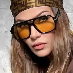 Women’s Oversized Square Yellow Lens Sunglasses – Bold T-Frame Retro Fashion Shades