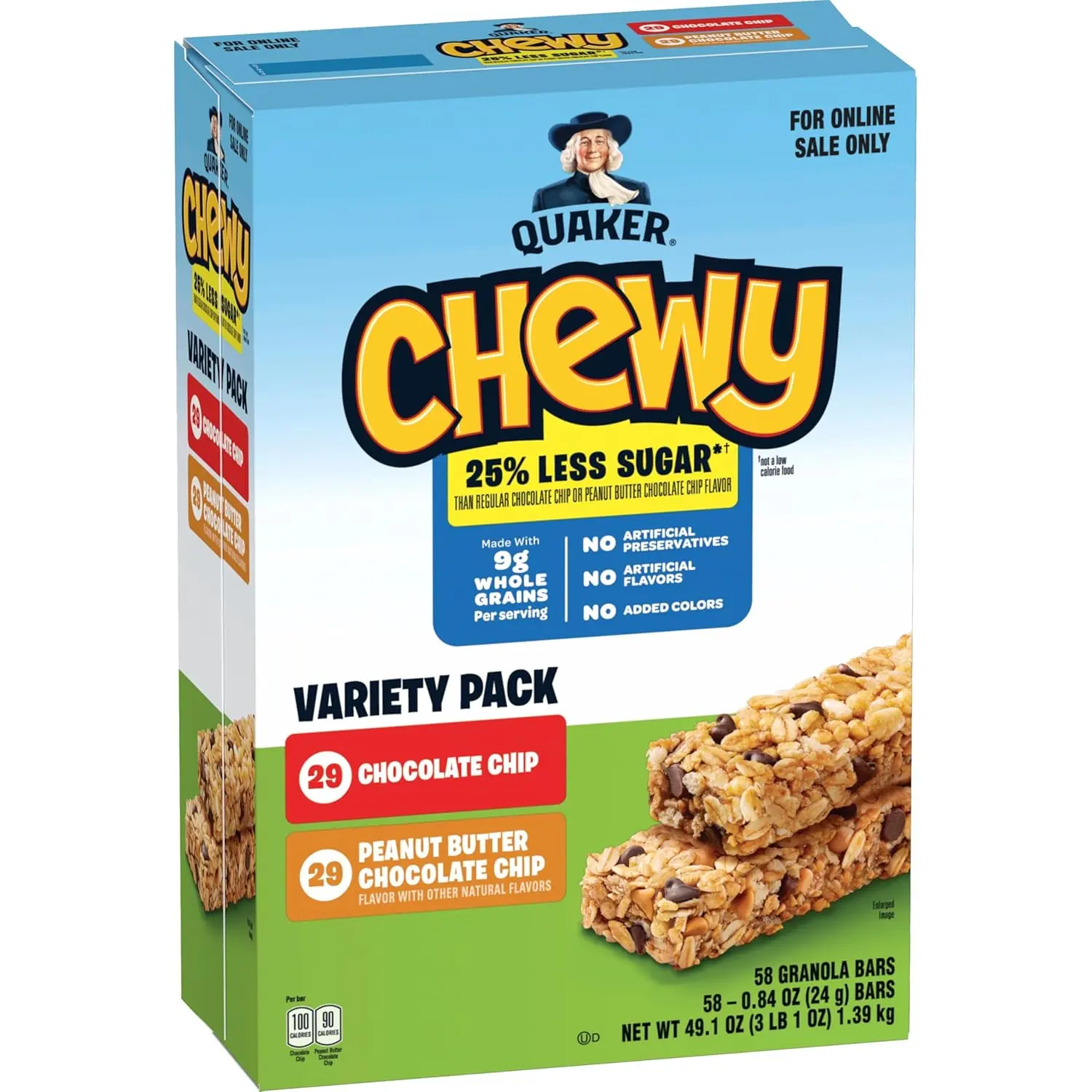 Quaker Chewy Granola Bars, 25% Less Sugar, 2 Flavor Variety Pack, (58 ...