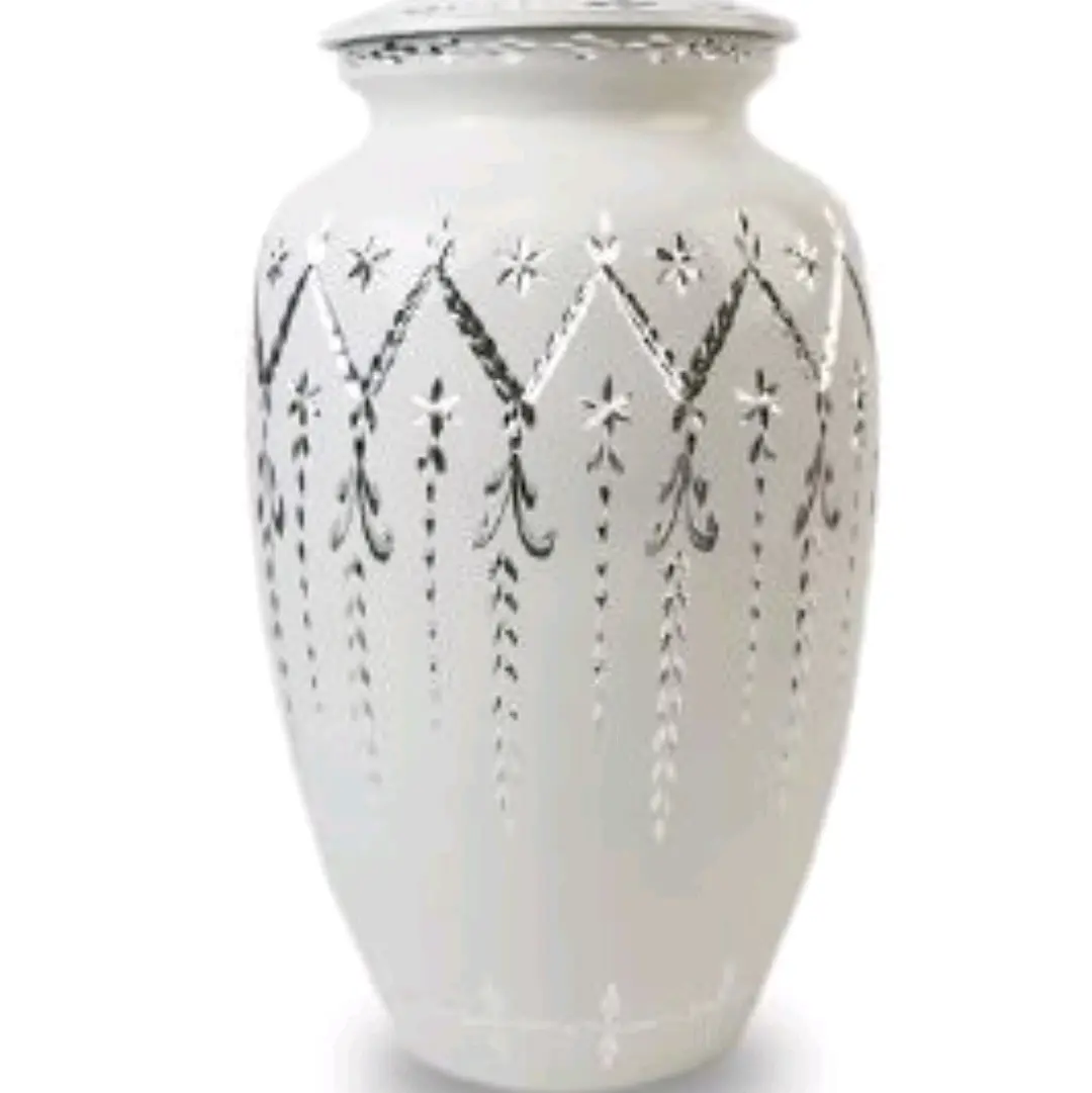 Adult Size Cremation Urn-Garland Drop- White
