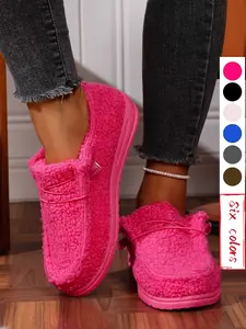 Women's Simple Plush Elegant Fashion Walking Shoes, Comfortable Soft Sole, Non-Slip Design, Warm Fleece Lined Winter Boots for Home & Outdoor