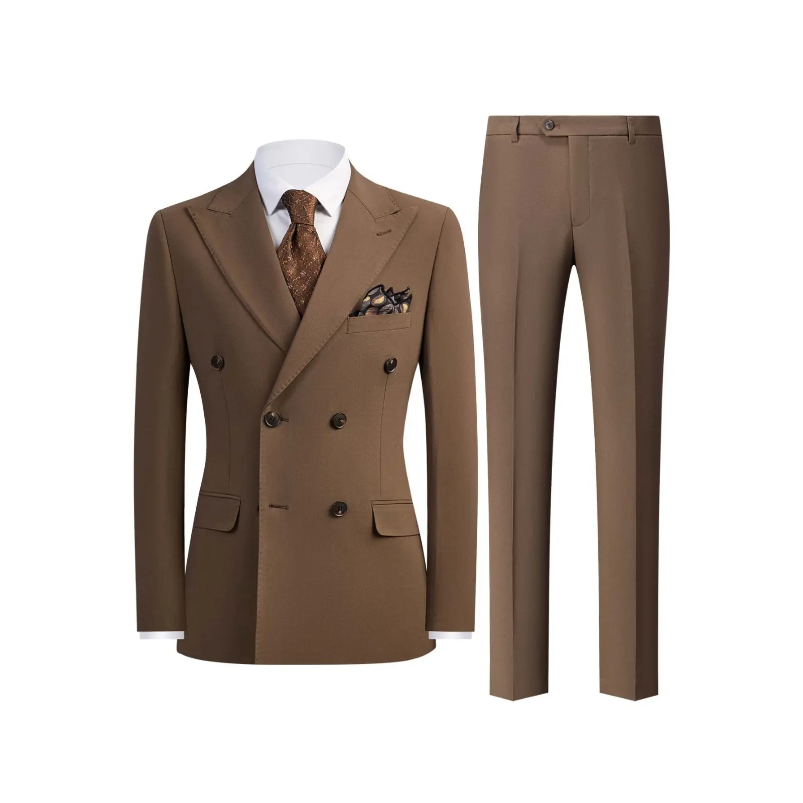 Men's Solid Color 2-Piece Suit, Stylish Slim Fit Formal Wear with Long Sleeves, Menswear Jacket & Trousers Set for Weddings & Proms, 2 Piece Men's Suits, Buttons, Rayon, Party Wear, Wedding Attire, Hand Wash, V-Neck, Fitted, Pants, Striped, M