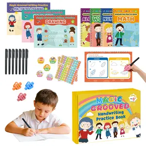 Magic Grooved Writing Practice Books – Reusable 3D Groove Handwriting Workbooks for Kids Ages 3-8, Large Preschool Learning Set with Disappearing Ink, Includes 6 Copybooks (Numbers, Letters, Math, Drawing) + Pens & Refills
